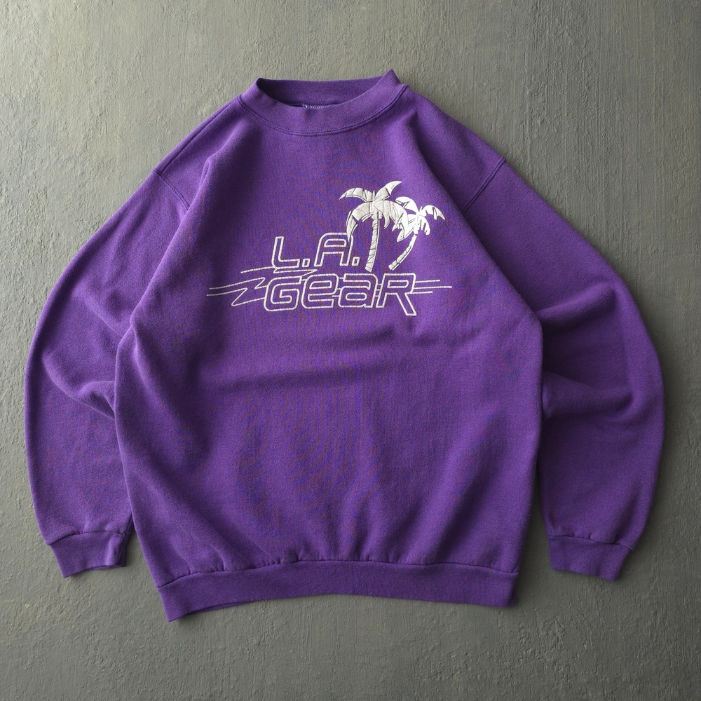 Vintage 80s LA Gear Purple Sweatshirt Size M Palm Tree Graphic Made in USA